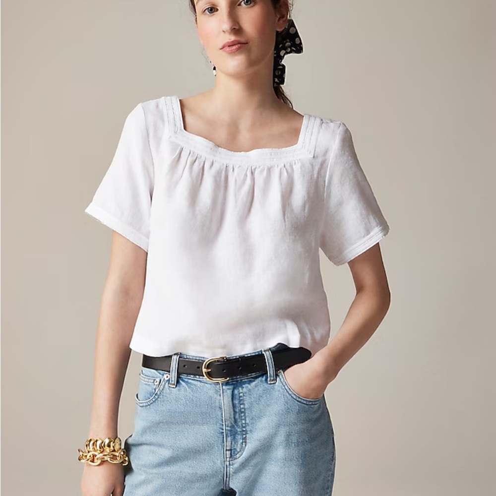 J. Crew linen sailor square neck top